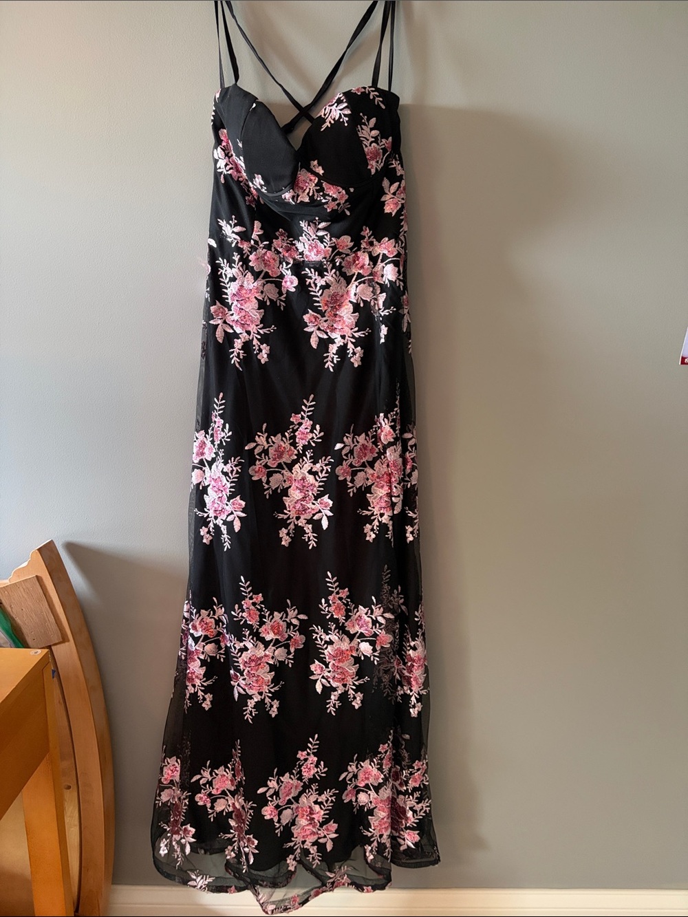 Black Floral Prom/Formal Dress with Pink Blossoms